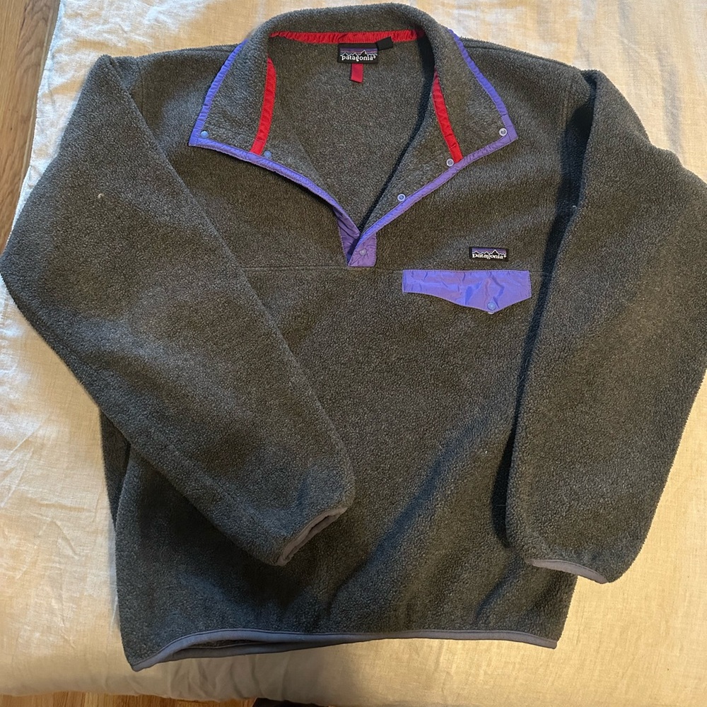 Patagonia Gray and Purple Zip Up Sweater